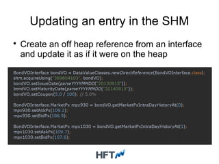 Updating an entry in the SHM

Create an off heap reference from an interface
and update it as if it were on the heap
 