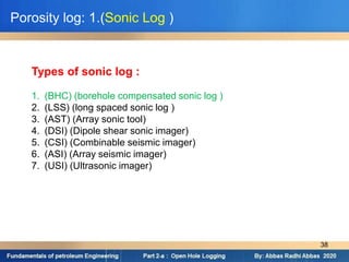 Sonic Log Array Open Hole Engineering (BASICS, PROCEDURE) | PDF
