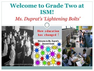 Welcome to Grade Two at ISM!   Ms. Duprat’s ‘Lightening Bolts’ How education has changed ! http:// www.scottberkun.com/essays/29-the-problems-with-training/ 