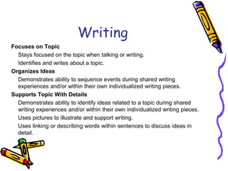 Self-selects materials for reading and listening. 