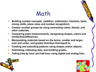 Asks and answers questions about material that has been read or heard.ReadingConstructs Meaning from a Variety of TextPredicts what a story is about using book title, illustrations, and other context clues. Predicts what might happen next in a story. Identifies beginning and ending of a story. Demonstrates awareness of story elements (setting, characters, problem, sequence of events, and resolution). Retells familiar stories and rhymes. Summarizes a story (tells what it is mostly about). Supports responses with information from the text. Recognizes  high frequency (sight words) words in context. Understands and follows simple directions during reading instruction.