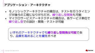 Copyright 2022 Red Hat K.K.
15
ץꥱ`?`ƥ
 Υꥷå`ƥΈϤϡƥȤФߥ
ι̤ˤʤ꤬R귵_k
 ޥ`ӥ`ƥΈϤϡ`ӥgλ
R귵ͤǤOӋ?_k?ƥȤ
Υ`ƥǤR귵_kϿܤǤ
ꡢƷ|ߤ뤳ȤȤ٤
 