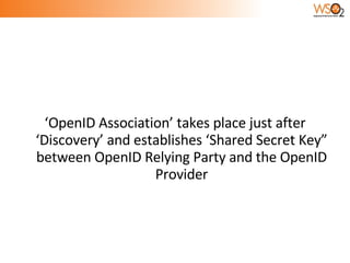 ‘OpenID Association’ takes place just after ‘Discovery’ and establishes ‘Shared Secret Key” between OpenID Relying Party and the OpenID Provider 