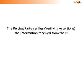 The Relying Party verifies (Verifying Assertions) the information received from the OP  