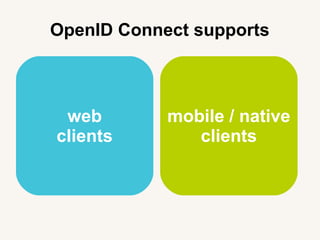 OpenID Connect supports
web
clients
mobile / native
clients
 