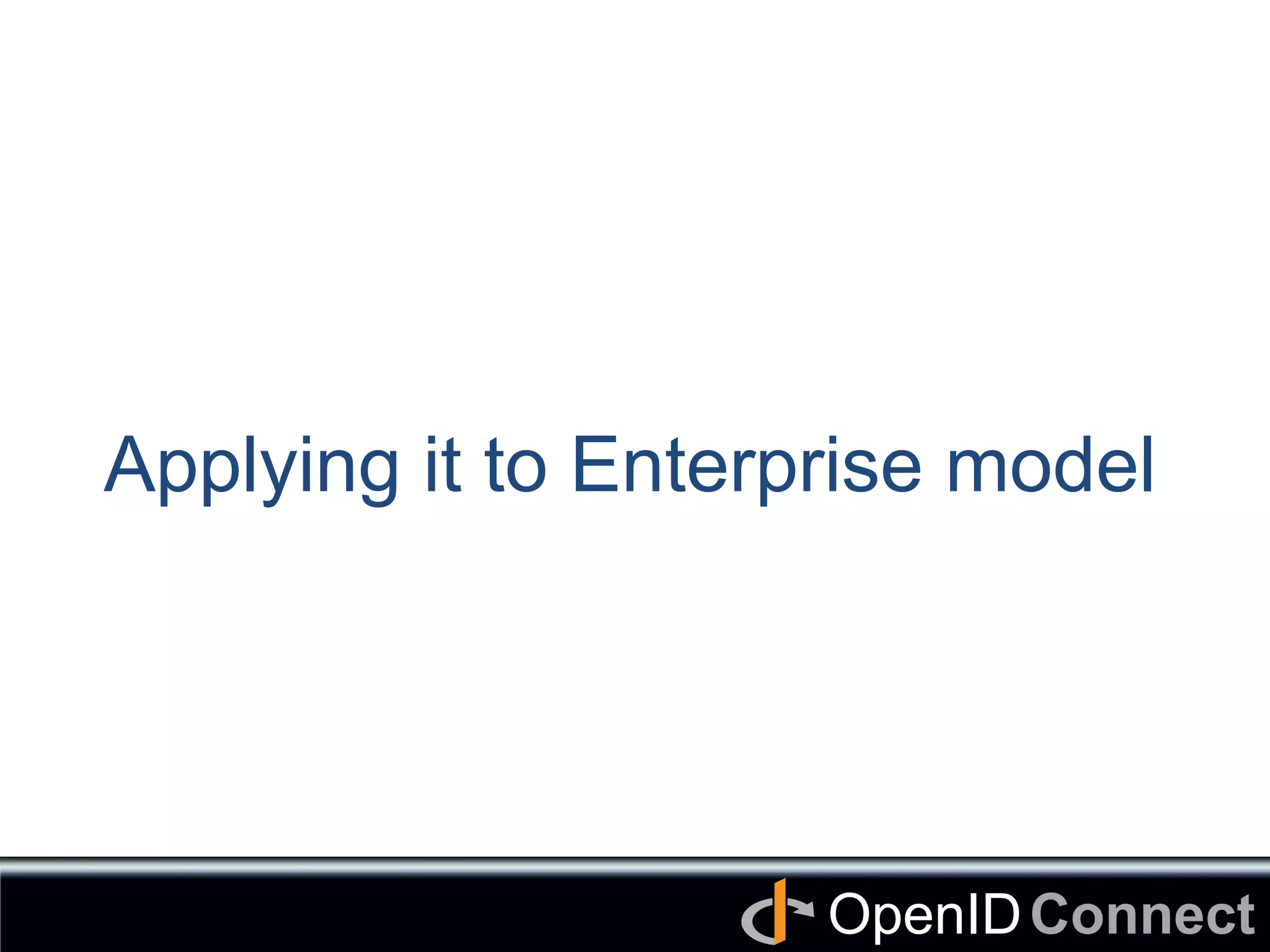 Connect	
OpenID	
Applying it to Enterprise model	
 