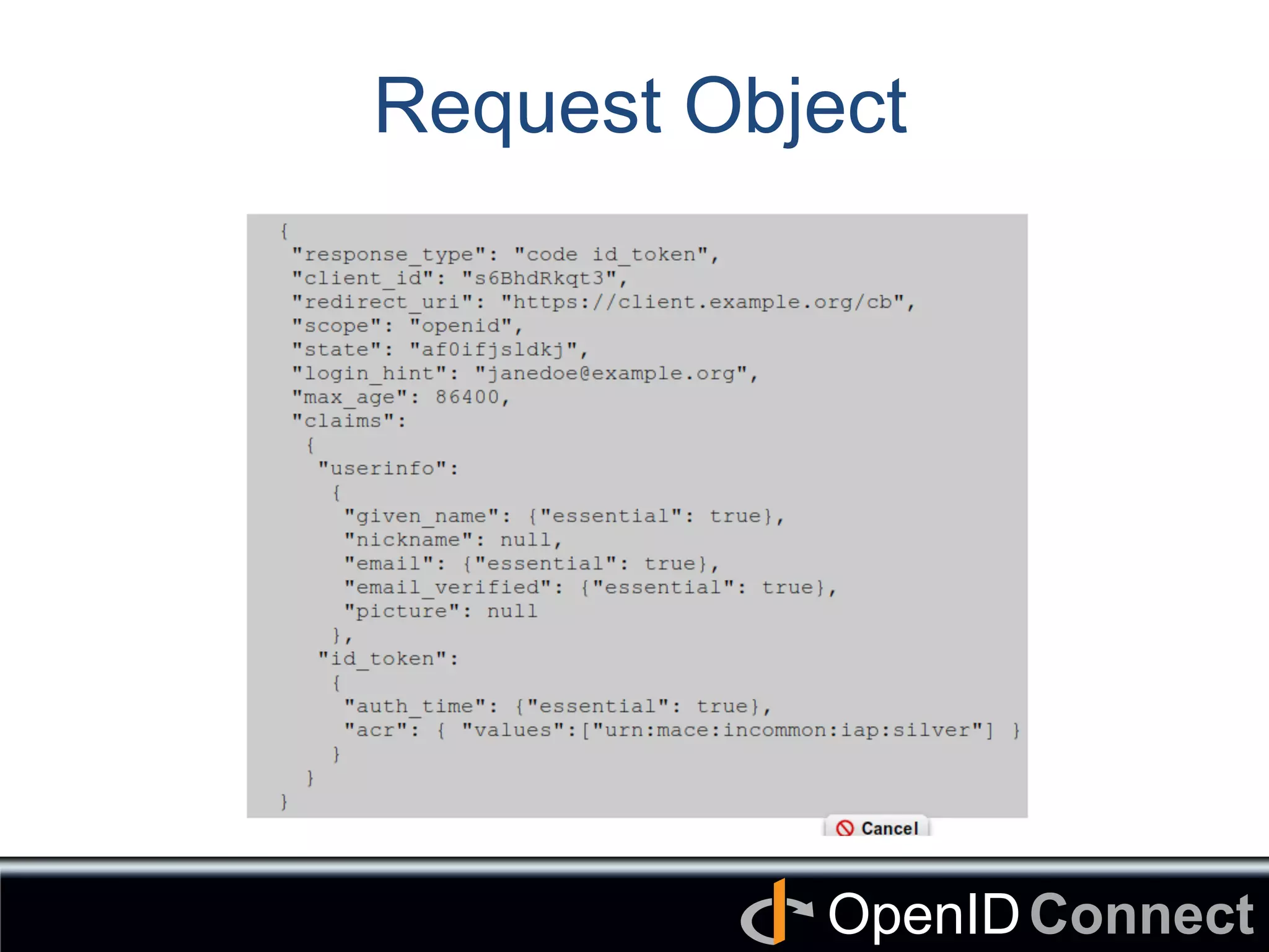 Connect	
OpenID	
Request Object	
 
