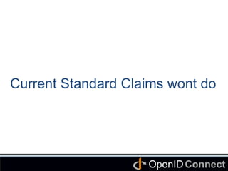 Connect	
OpenID	
Current Standard Claims wont do	
 