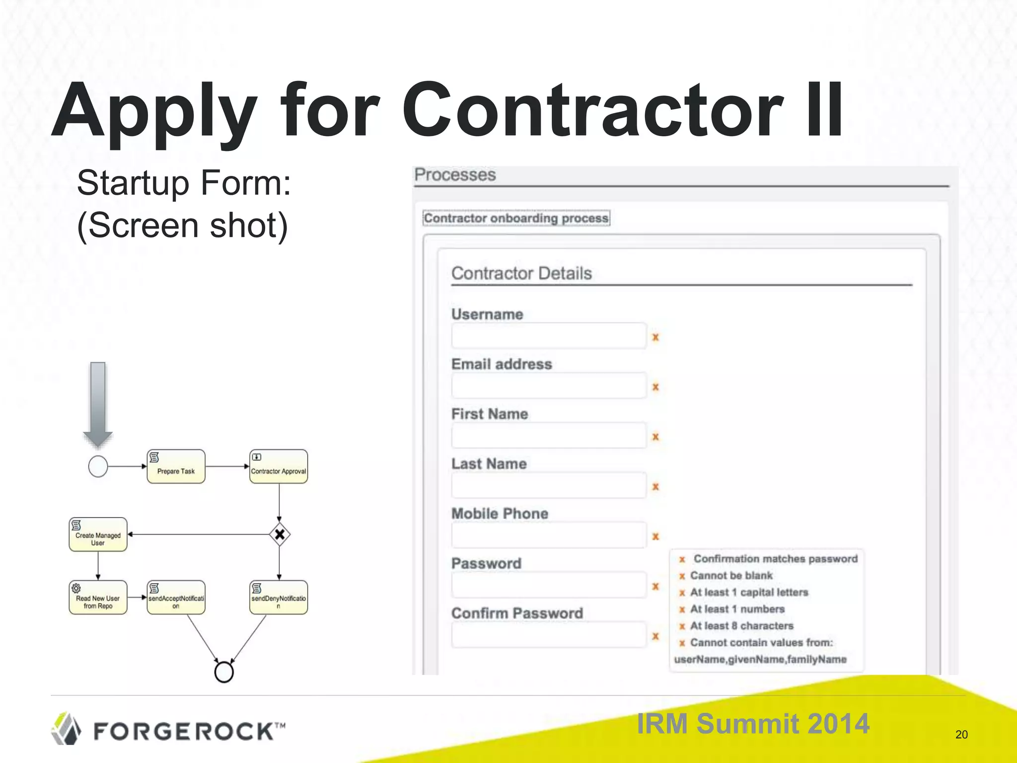20IRM Summit 2014
Apply for Contractor II
Startup Form:
(Screen shot)
 