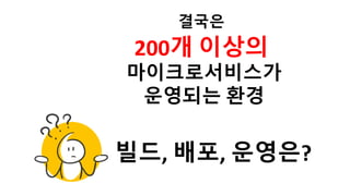 결국은
200개 이상의
마이크로서비스가
운영되는 환경
빌드, 배포, 운영은?
 