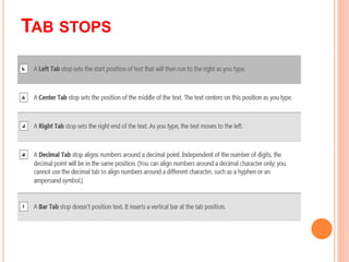 TAB STOPS
 