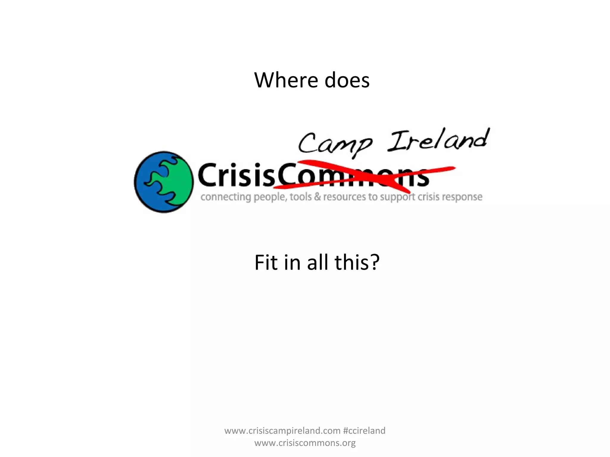 www.crisiscampireland.com #ccireland www.crisiscommons.org Where does  Fit in all this? 
