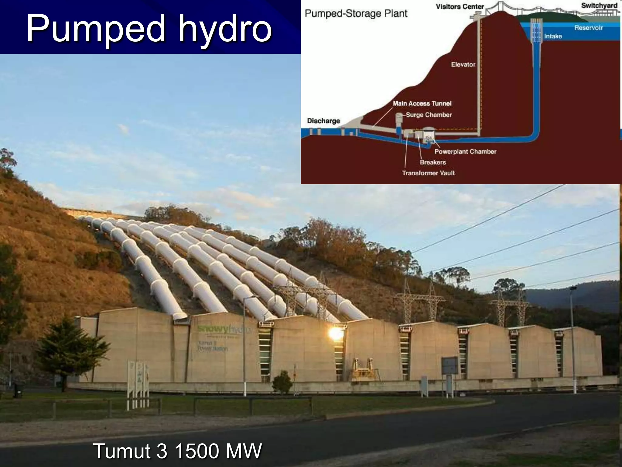 Pumped hydro

Tumut 3 1500 MW

 