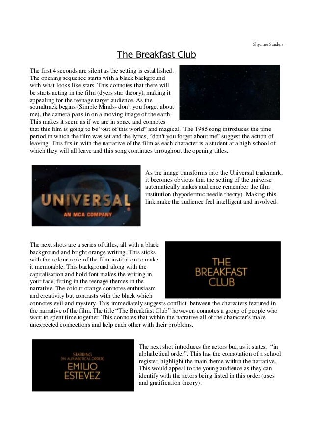 Compare And Contrast Essay About High School And College Shyanne Sanders The Breakfast Club The First Seconds Are Silent As The Setting Is Established Making A Thesis Statement For An Essay also Learn English Essay Writing Opening Sequence Breakfast Club Thesis Statement Persuasive Essay