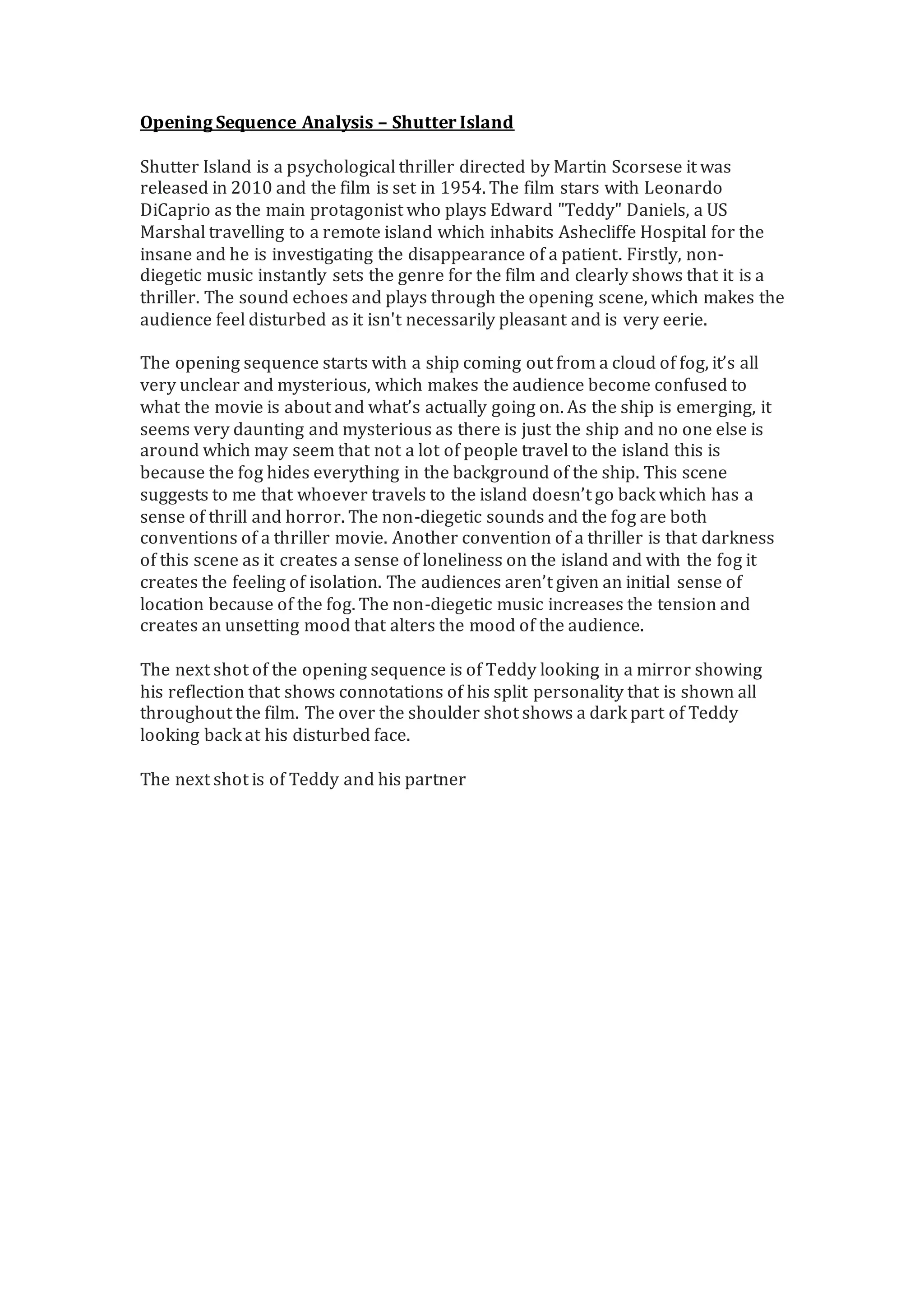 Opening sequence analysis Shutter Island PDF