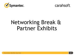 Networking Break &
               Partner Exhibits



Presentation Identifier Goes Here   32
 