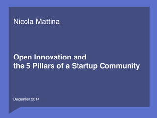 1 
Nicola Mattina 
Open Innovation and 
the 5 Pillars of a Startup Community 
December 2014 
 