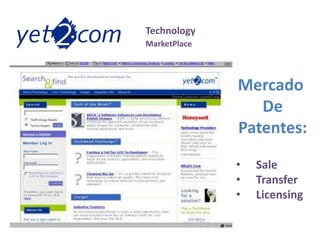 Technology
MarketPlace
Mercado
De
Patentes:
• Sale
• Transfer
• Licensing
 