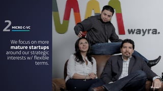 MICRO C-VC
2
We focus on more
mature startups
around our strategic
interests w/ flexible
terms.
14
 