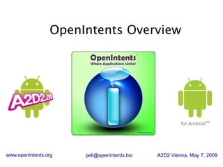 OpenIntents Overview




                                                      for AndroidTM




www.openintents.org   peli@openintents.biz   A2D2 Vienna, May 7, 2009
 