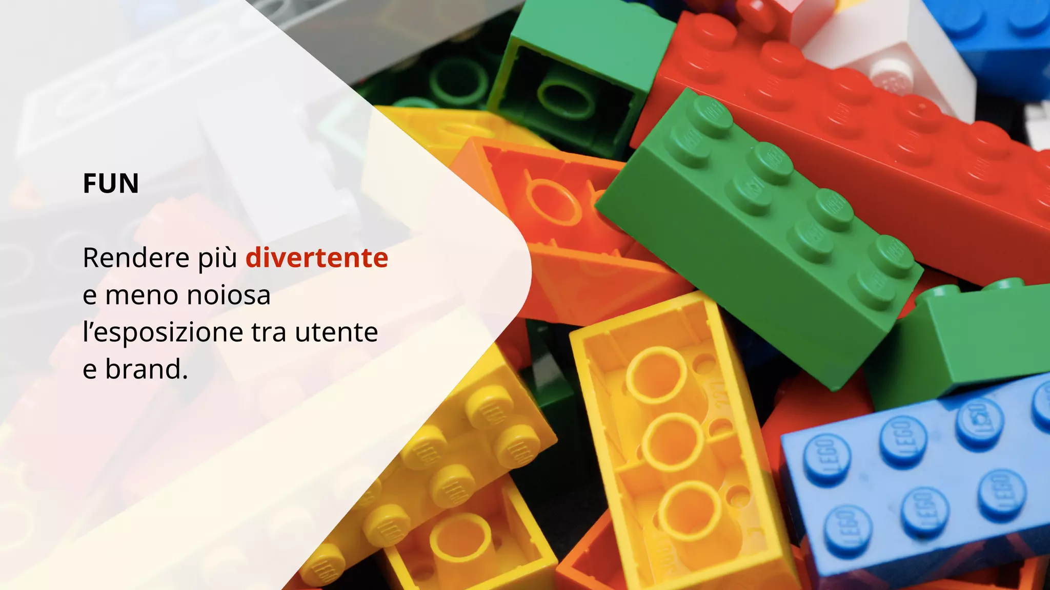 FUN 
Rendere più divertente 
e meno noiosa 
l’esposizione tra utente 
e brand. 
 