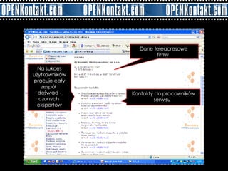 Kontakty do pracowników serwisu  Dane teleadresowe  firmy  Na sukces użytkowników pracuje cały zespół  doświad - czonych  ekspertów 