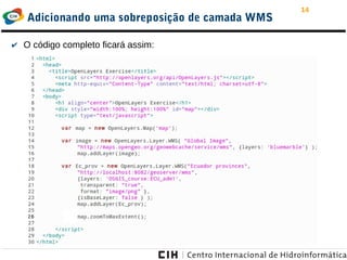 14
Adicionando uma sobreposição de camada WMS
✔ O código completo ficará assim:
 
