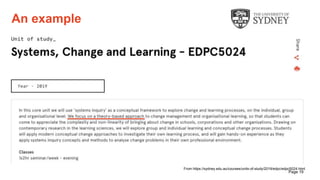 Page 19
An example
From https://sydney.edu.au/courses/units-of-study/2019/edpc/edpc5024.html
 