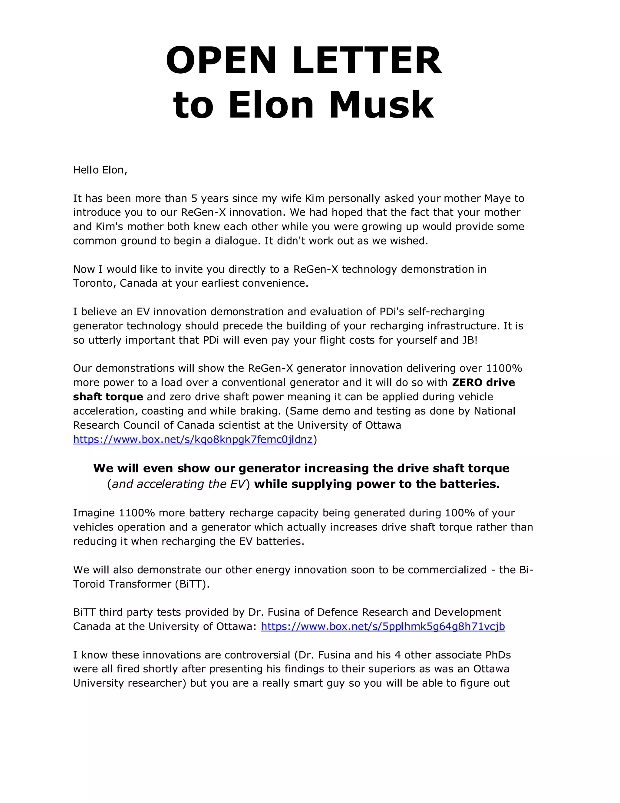 OPEN LETTER To Elon Musk | PDF