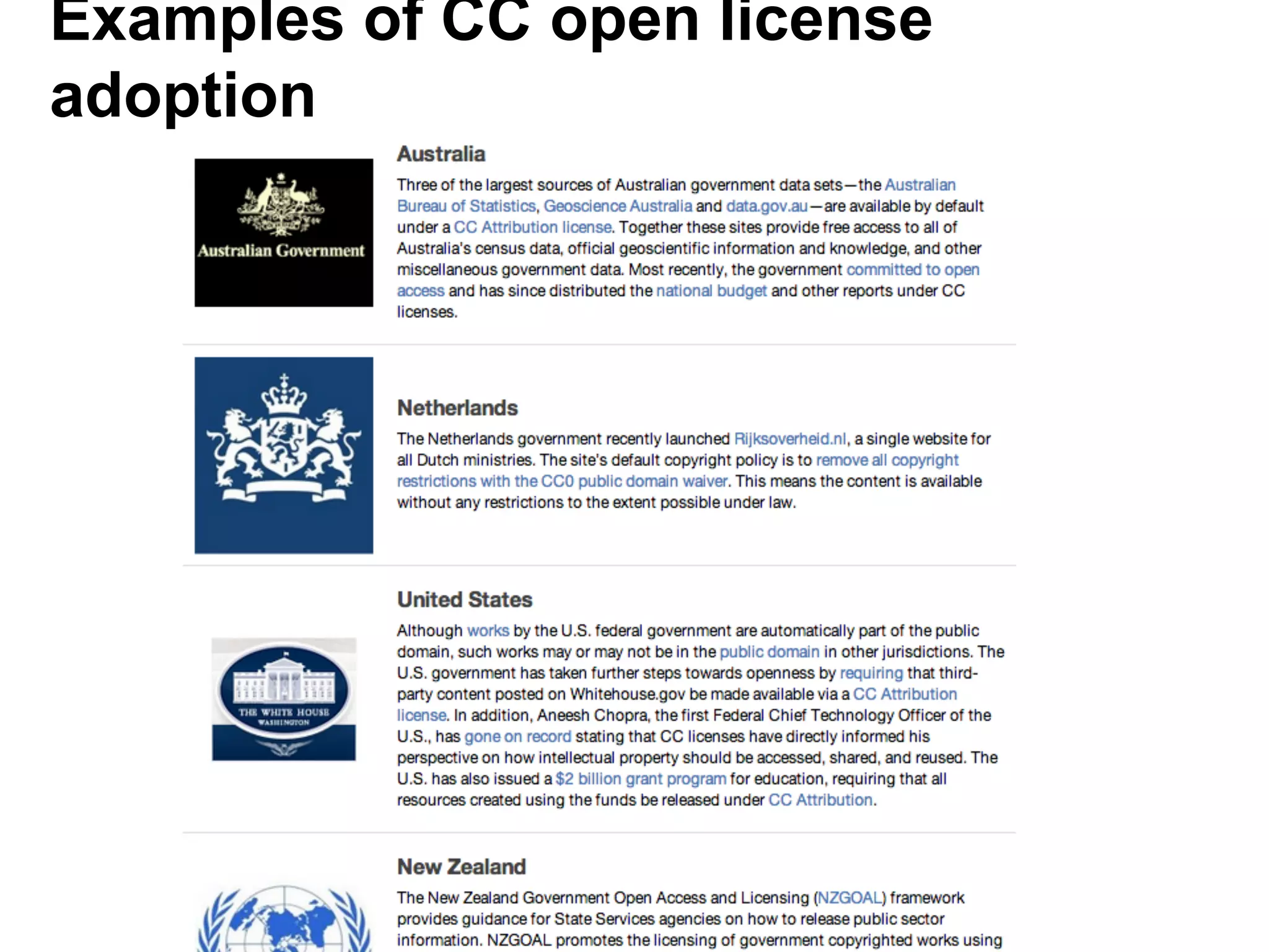 Examples of CC open license
adoption

 