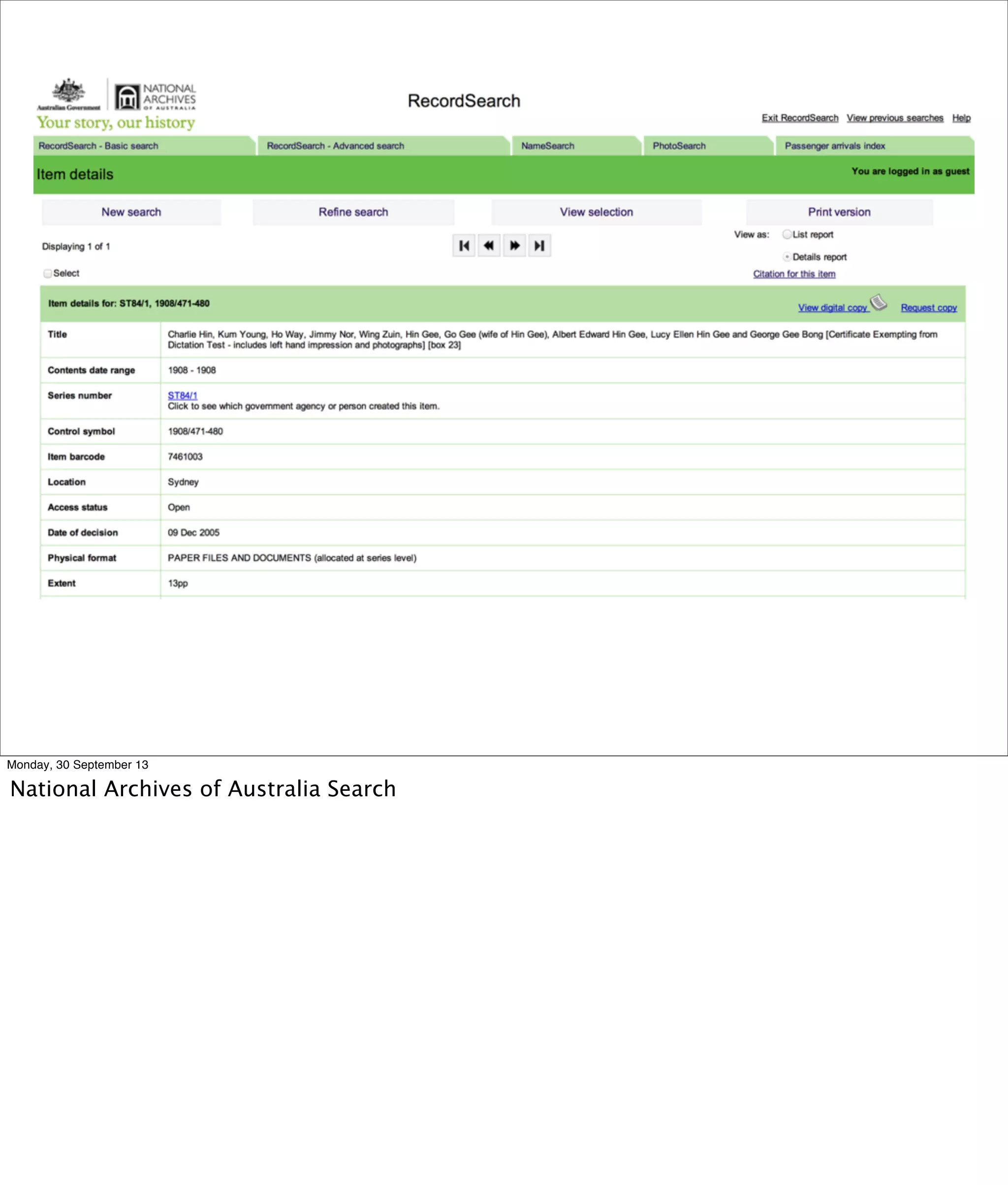 Monday, 30 September 13
National Archives of Australia Search
 