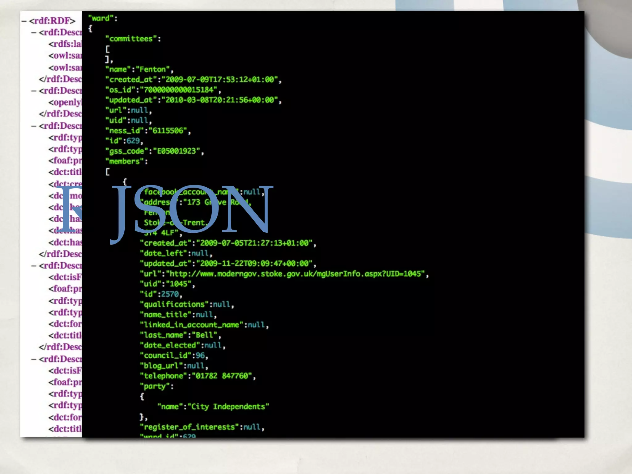 RDF
 JSON
 