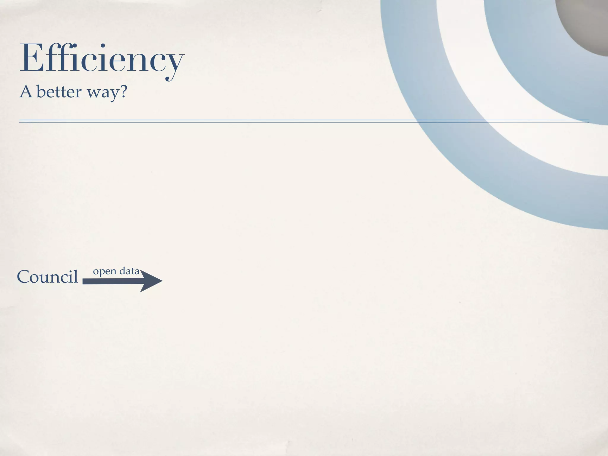 Efficiency
A better way?




          open data
Council
 