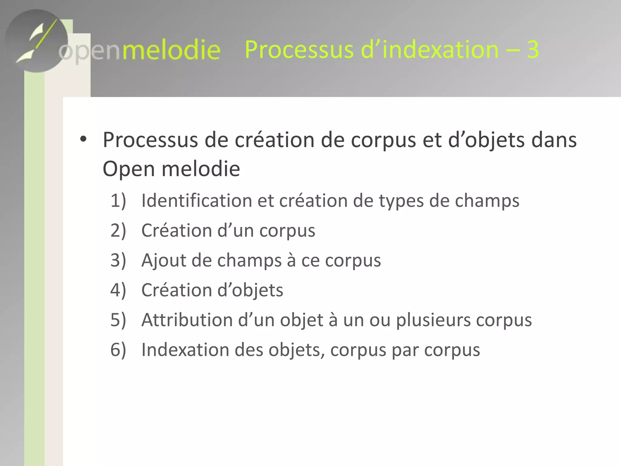 Création d’un type de champ – 2Liste des types de base simplesChaîne de caractères, nombre entier ou décimal, date, booléenMot-clé, valeur contrôléeTexte court ou long, multilingue ou unilingueRelation vers un autre objetRelation vers une ressource