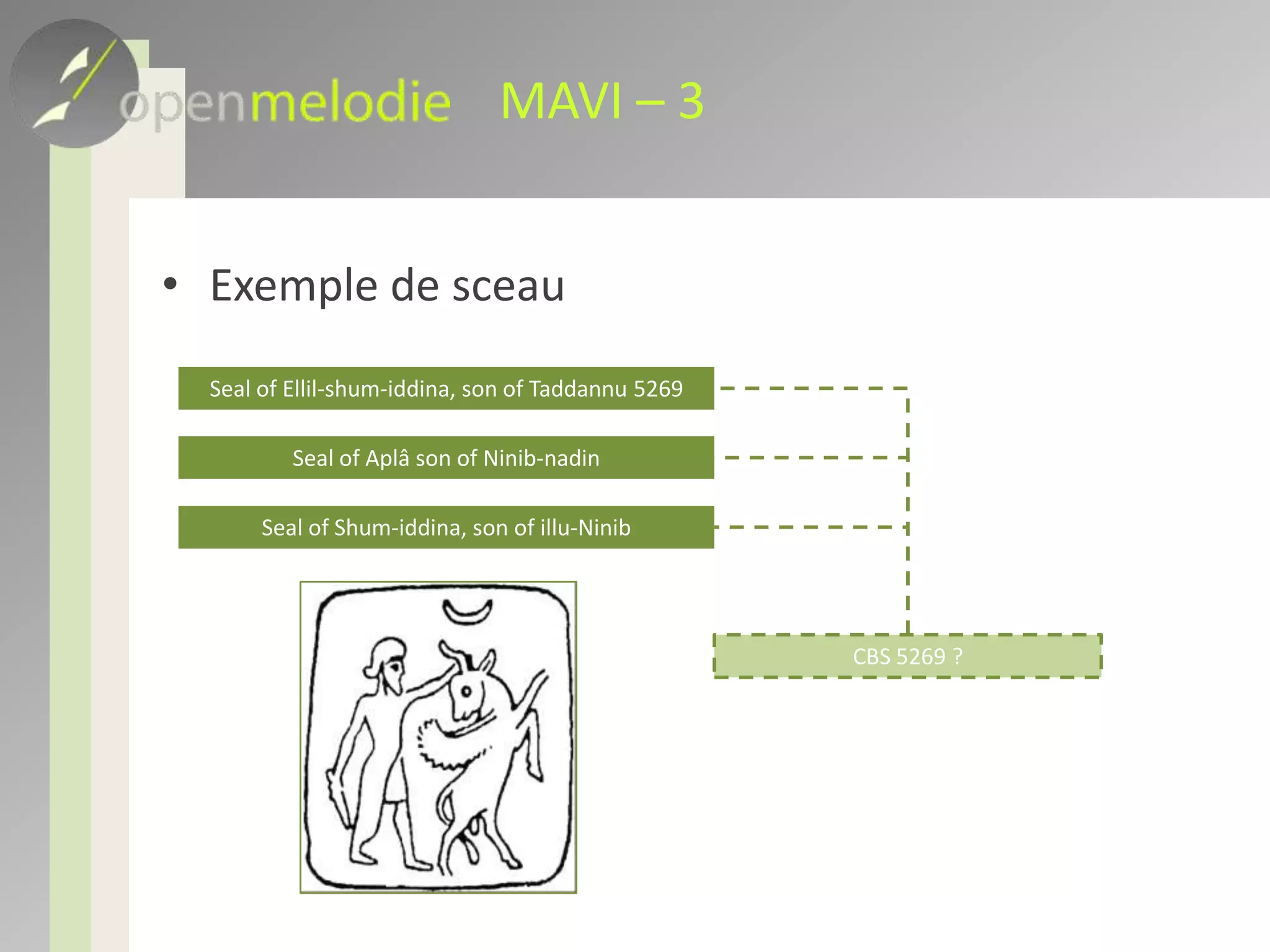 MAVI – 3Exemple de sceauSeal of Ellil-shum-iddina, son of Taddannu5269Seal of Aplâ son of Ninib-nadinSeal of Shum-iddina, son of illu-NinibCBS 5269 ?