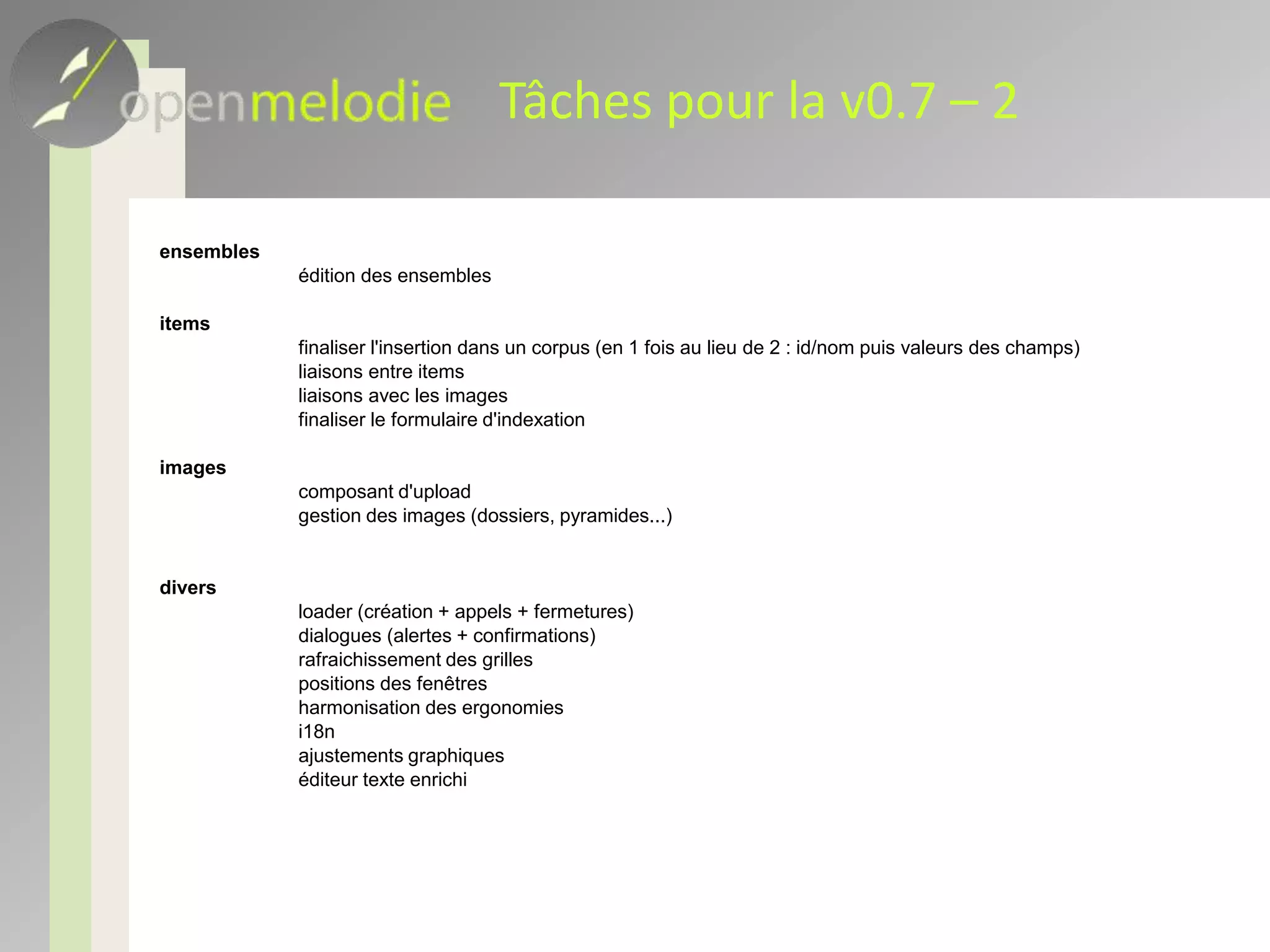 Tâches pour la v0.7 – 1