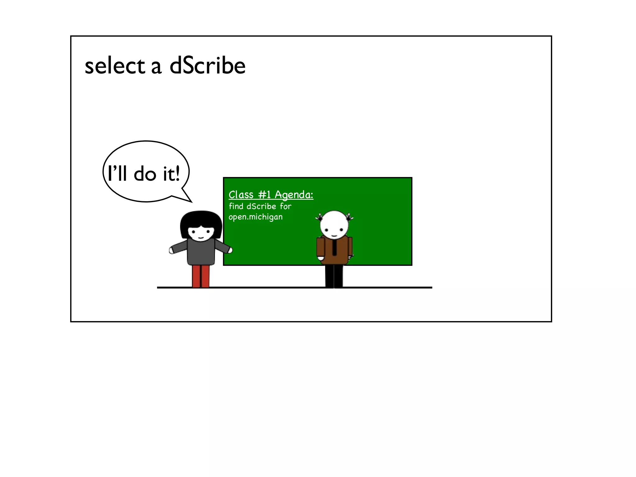 select a dScribe Class #1 Agenda: find dScribe for  open.michigan I’ll do it!  