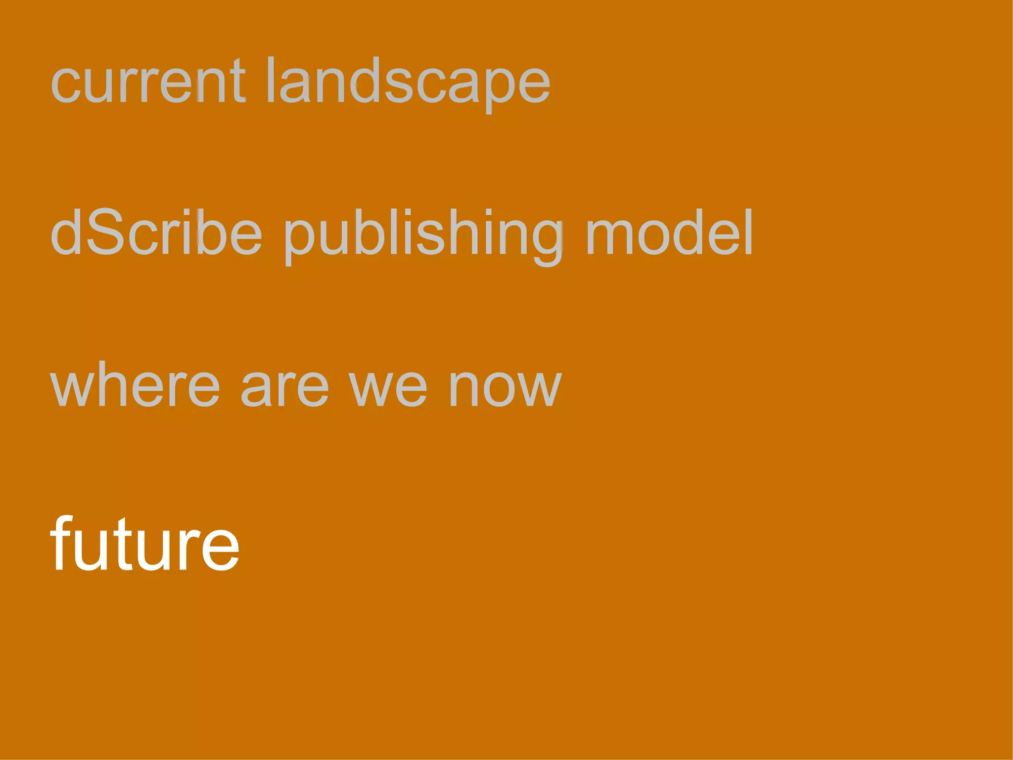 current landscape dScribe publishing model where are we now future 