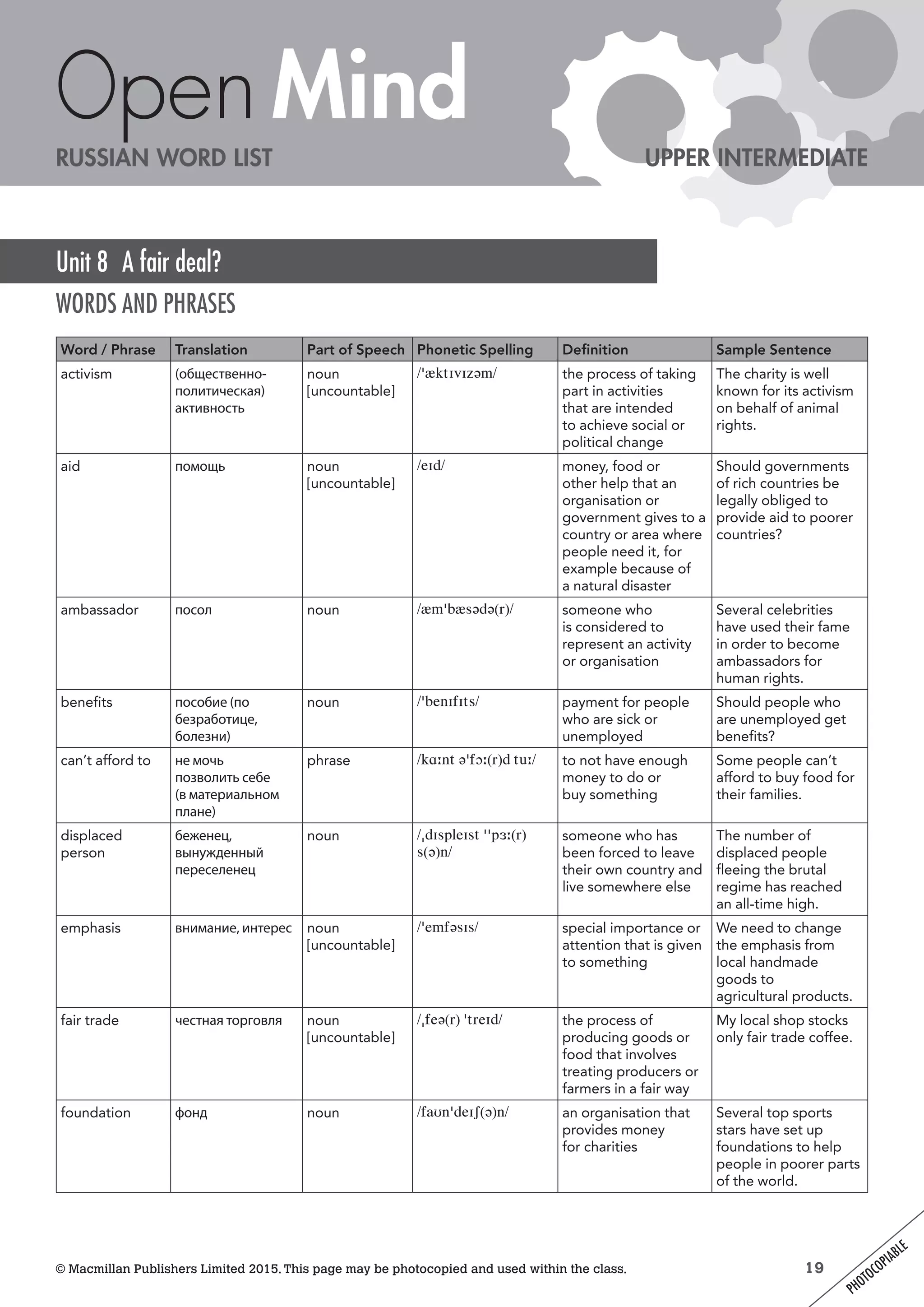 Open mind upper intermediate unit 8 wordlist russian | PDF