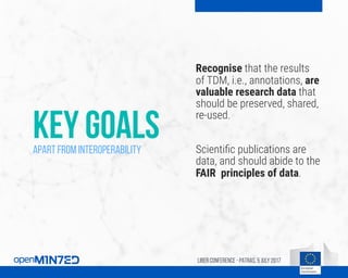 key goalsapart from interoperability
Recognise that the results
of TDM, i.e., annotations, are
valuable research data that...