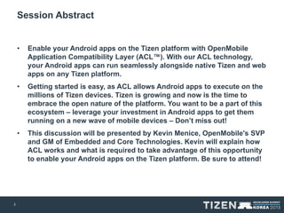 OpenMobile ACL bringing Android apps to TIZEN | PDF