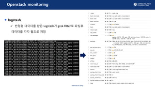 - Internal Use Only -
Openstack monitoring
logstash
? ??? ???? ?? logstash? grok filter? ???
???? ?? ??? ??
 