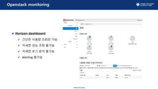 - Internal Use Only -
Openstack monitoring
Horizon dashboard
? ??? ??? ??? ??
? ??? ?? ?? ???
? ??? ?? ?? ???
? Alerting ???
 