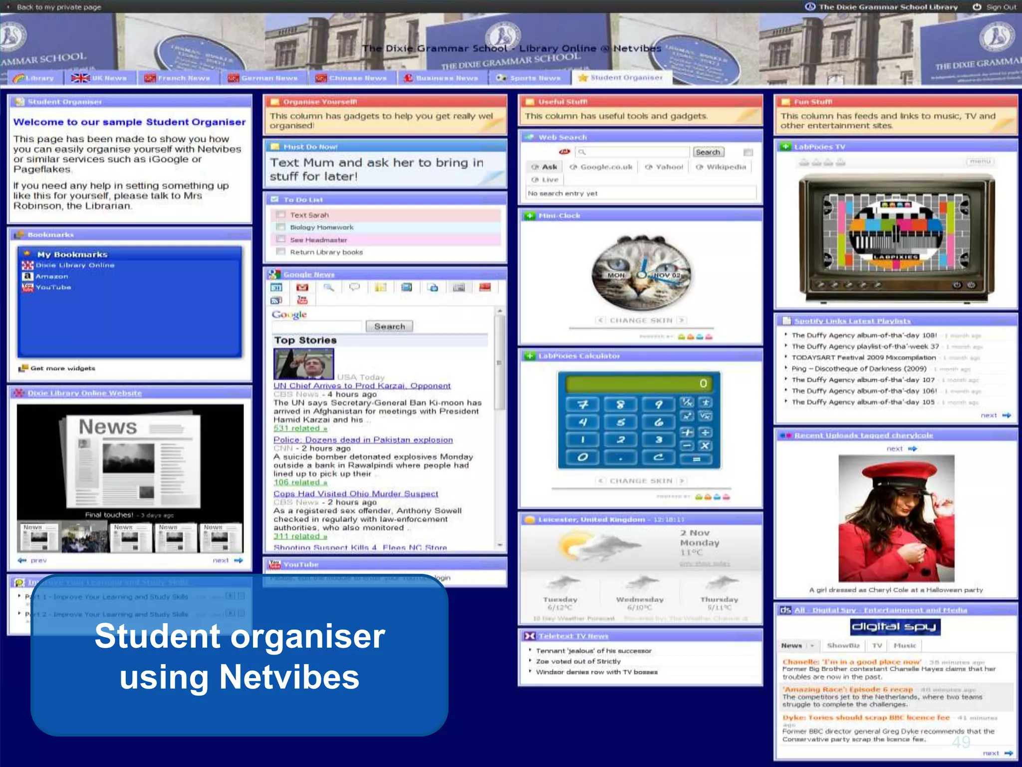 49Student organiser using Netvibes