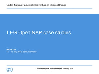 Least Developed Countries Expert Group (LEG)
NAP Expo
11 – 15 July 2016, Bonn, Germany
LEG Open NAP case studies
 