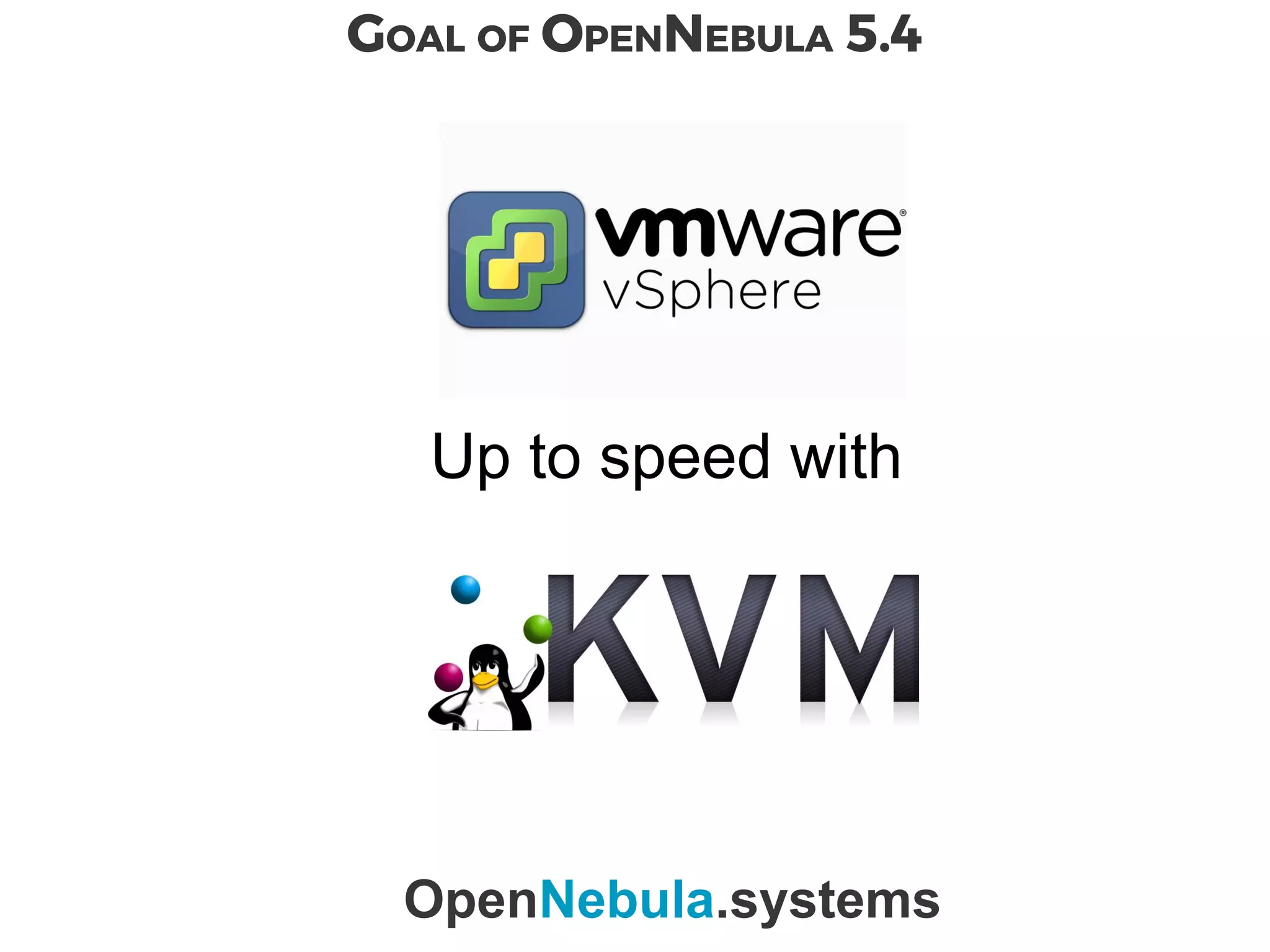 GOAL OF OPENNEBULA 5.4
OpenNebula.systems
Up to speed with
 