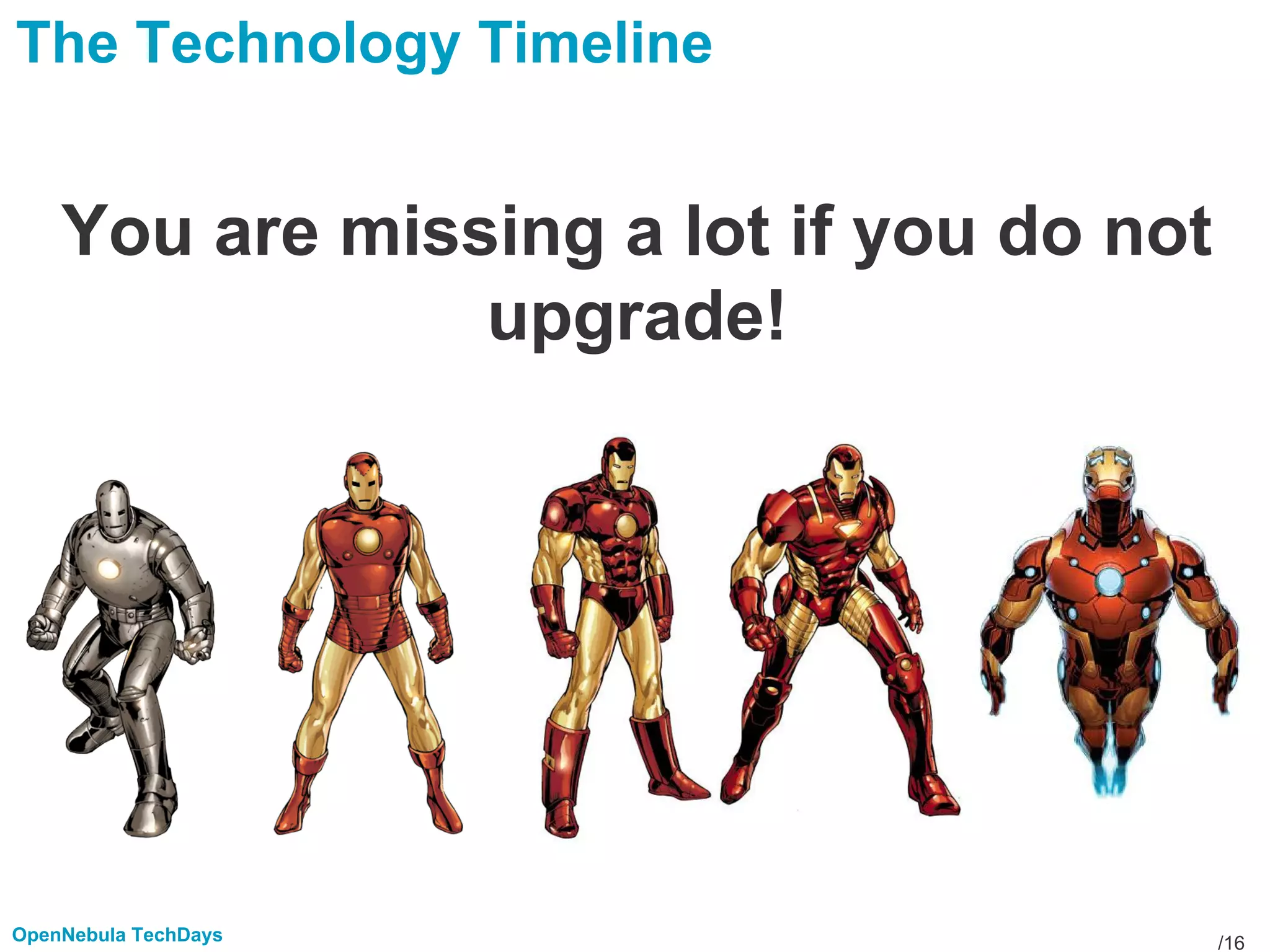 /16OpenNebula TechDays
The Technology Timeline
You are missing a lot if you do not
upgrade!
 