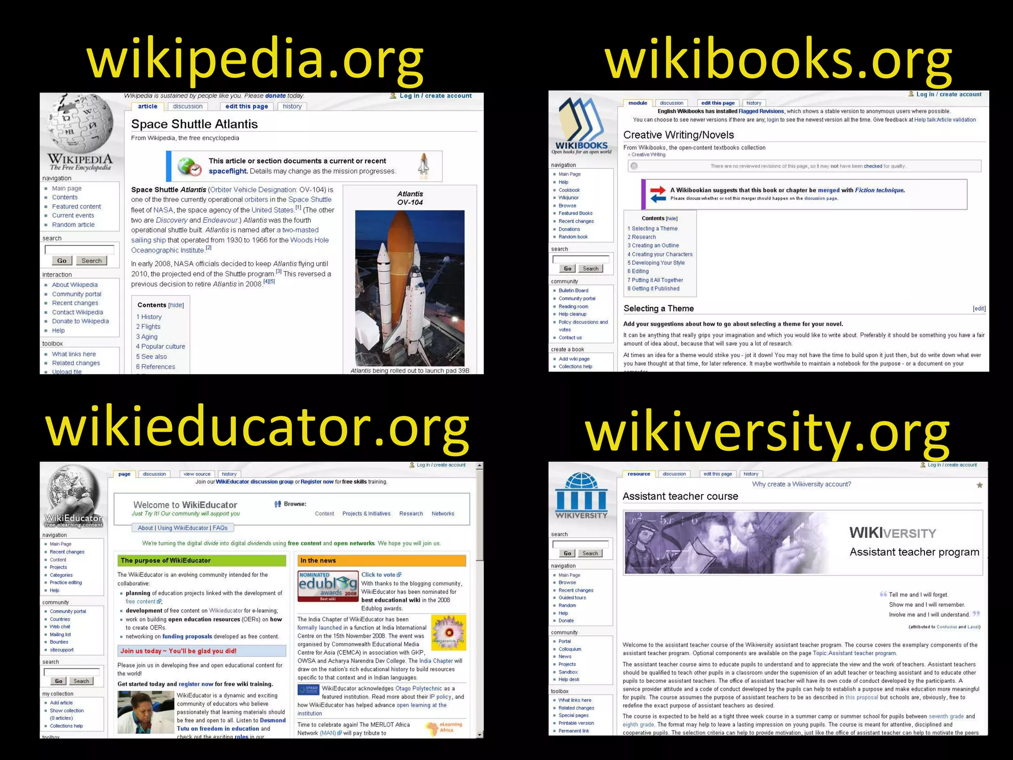 wikieducator.org wikiversity.org wikibooks.org wikipedia.org 