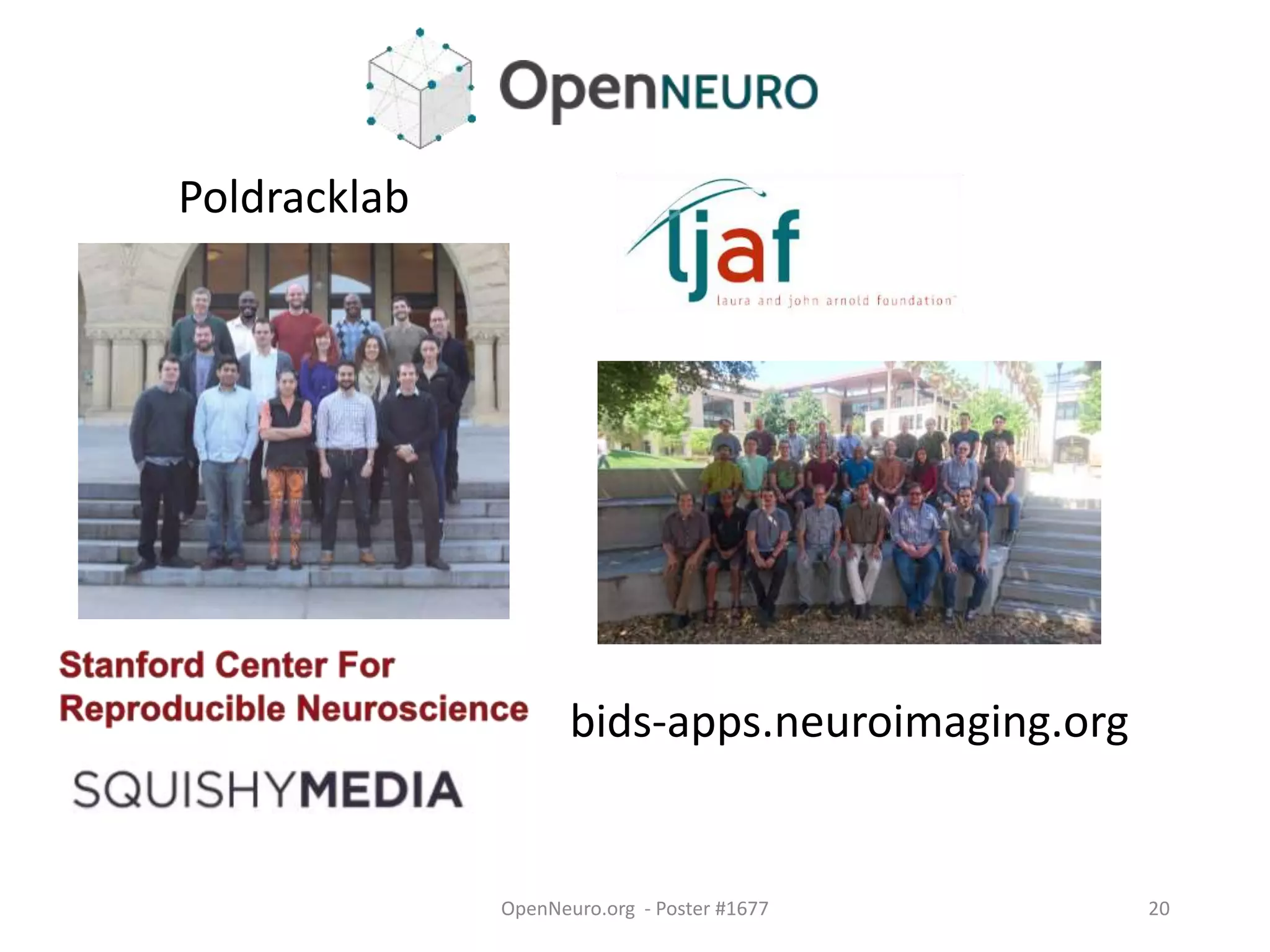 OpenNeuro.org - Poster #1677 20
Poldracklab
bids-apps.neuroimaging.org
 