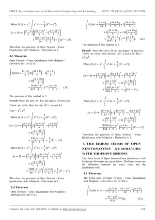 Open newton cotes quadrature with midpoint derivative for integration ...